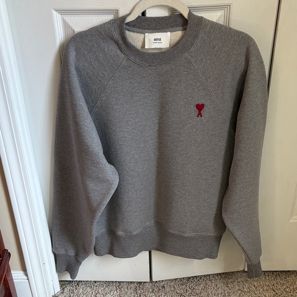 Ami Grey Crewneck Sweater with signature heart logo